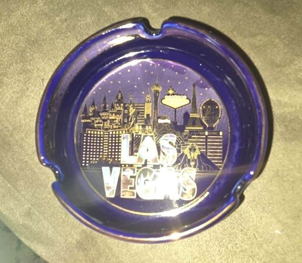 City Merchandise Las Vegas Souvenir Cobalt Blue Glass Ashtray